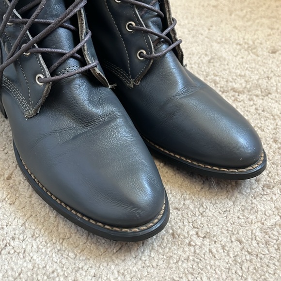 Beautiful Vintage Grey Gray Mid Calf Laceup Leather Doc Style Moto Riding Boots - Picture 10 of 11